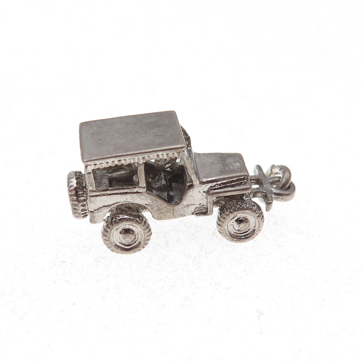 925 Sterling Silver Antique WWII Military Jeep Oxidized 3D Charm Pendant