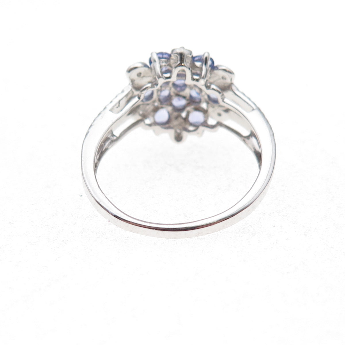 925 Sterling Silver Real Round-Cut Tanzanite & White Topaz Ring Size 7.5