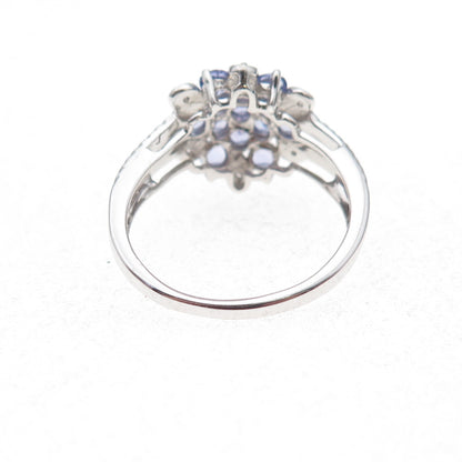 925 Sterling Silver Real Round-Cut Tanzanite & White Topaz Ring Size 7.5
