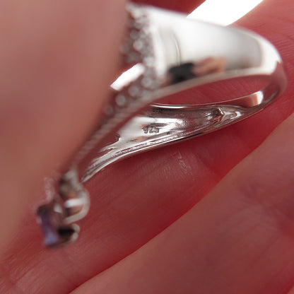 925 Sterling Silver Real Oval-Cut Tanzanite & Round-Cut White Topaz Ring Size 8