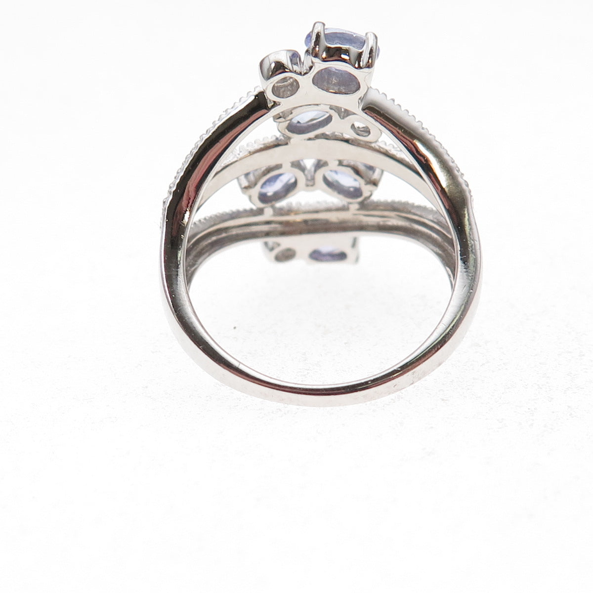 925 Sterling Silver Real Oval-Cut Tanzanite & Round-Cut White Topaz Ring Size 8