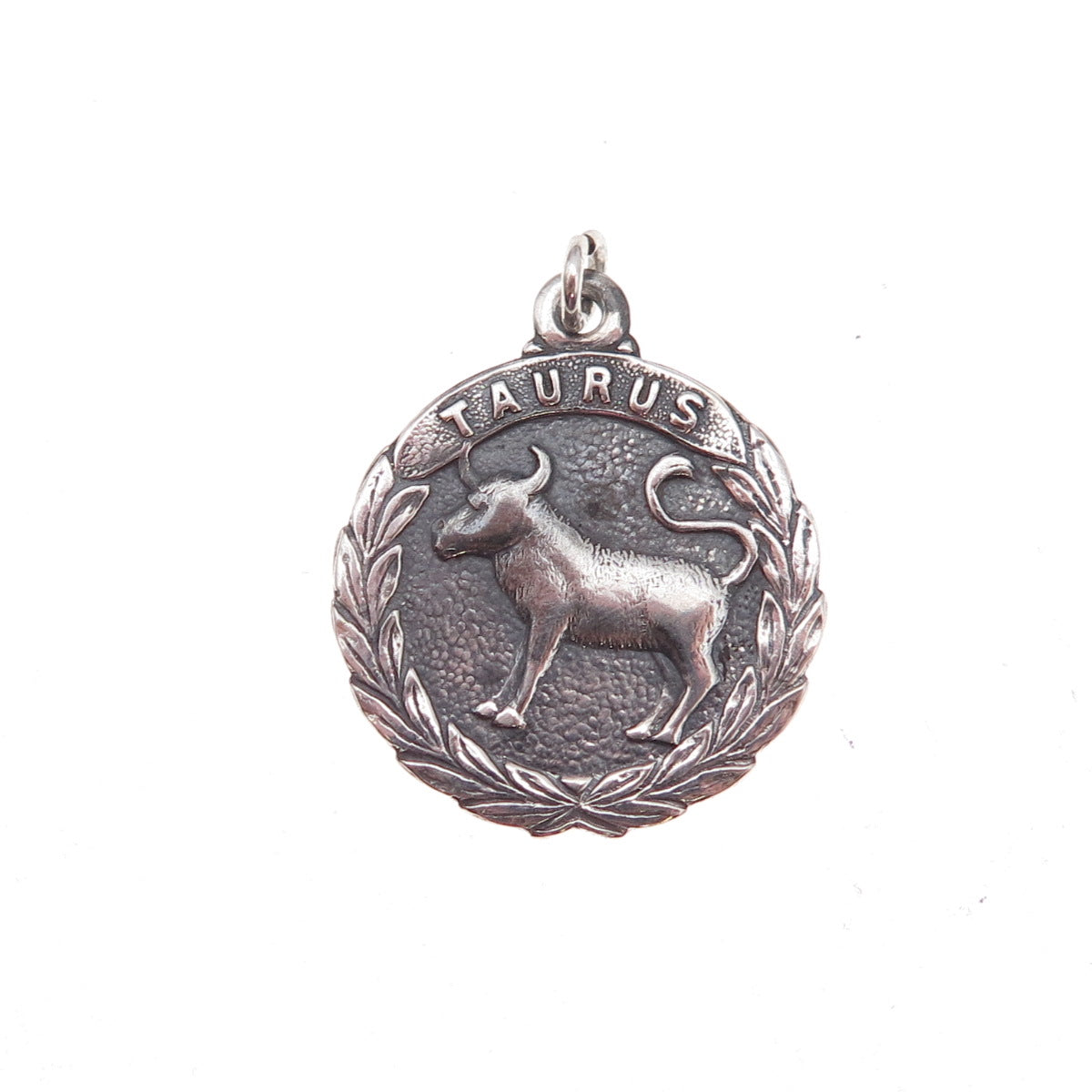 925 Sterling Silver Vintage Taurus Zodiac Sign Oxidized Charm Pendant