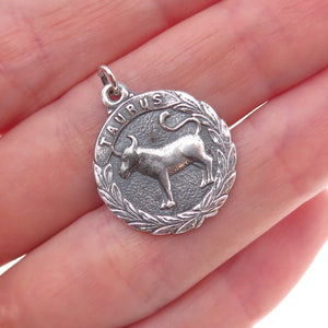 925 Sterling Silver Vintage Taurus Zodiac Sign Oxidized Charm Pendant