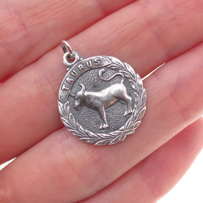 925 Sterling Silver Vintage Taurus Zodiac Sign Oxidized Charm Pendant