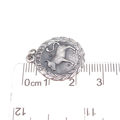 925 Sterling Silver Vintage Taurus Zodiac Sign Oxidized Charm Pendant