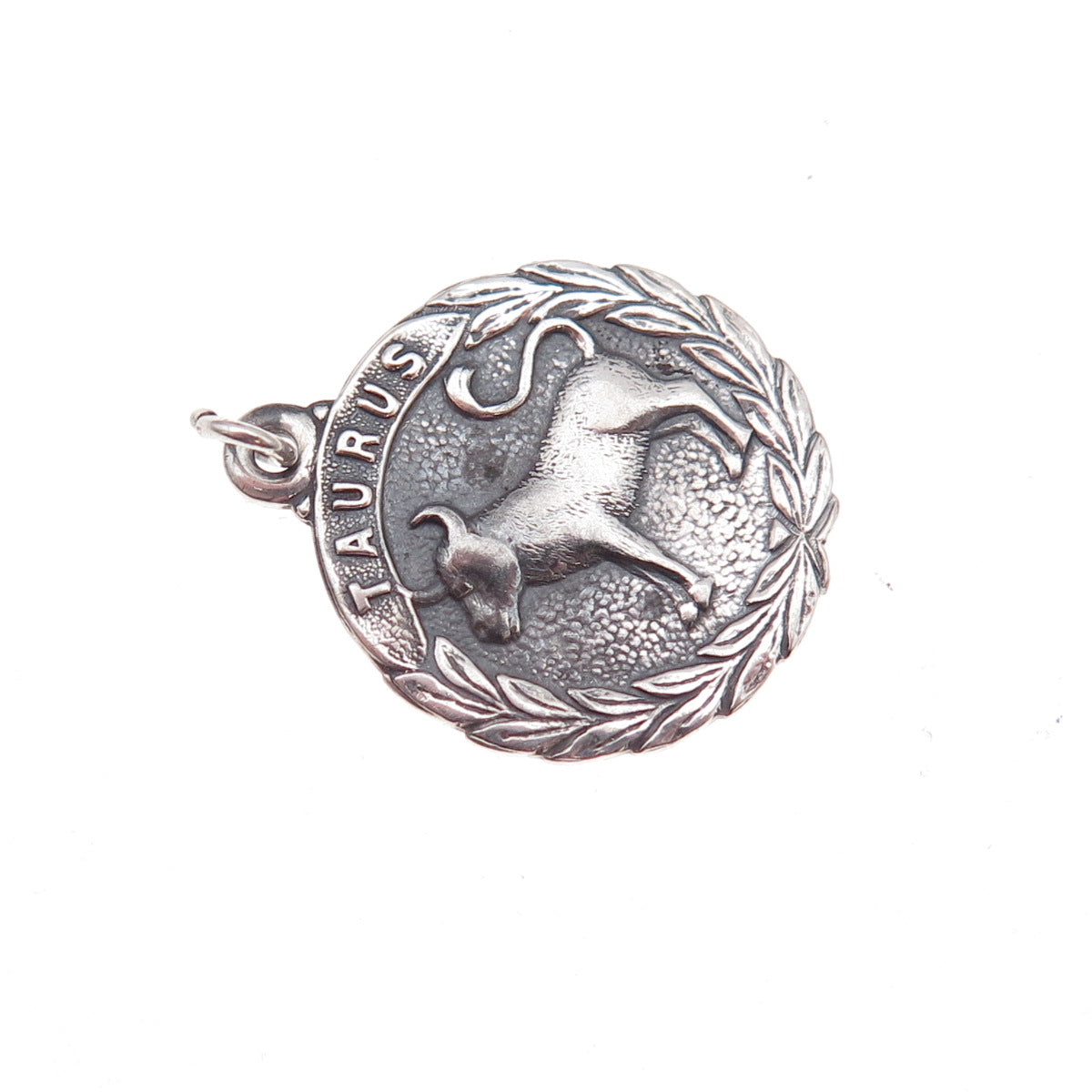 925 Sterling Silver Vintage Taurus Zodiac Sign Oxidized Charm Pendant