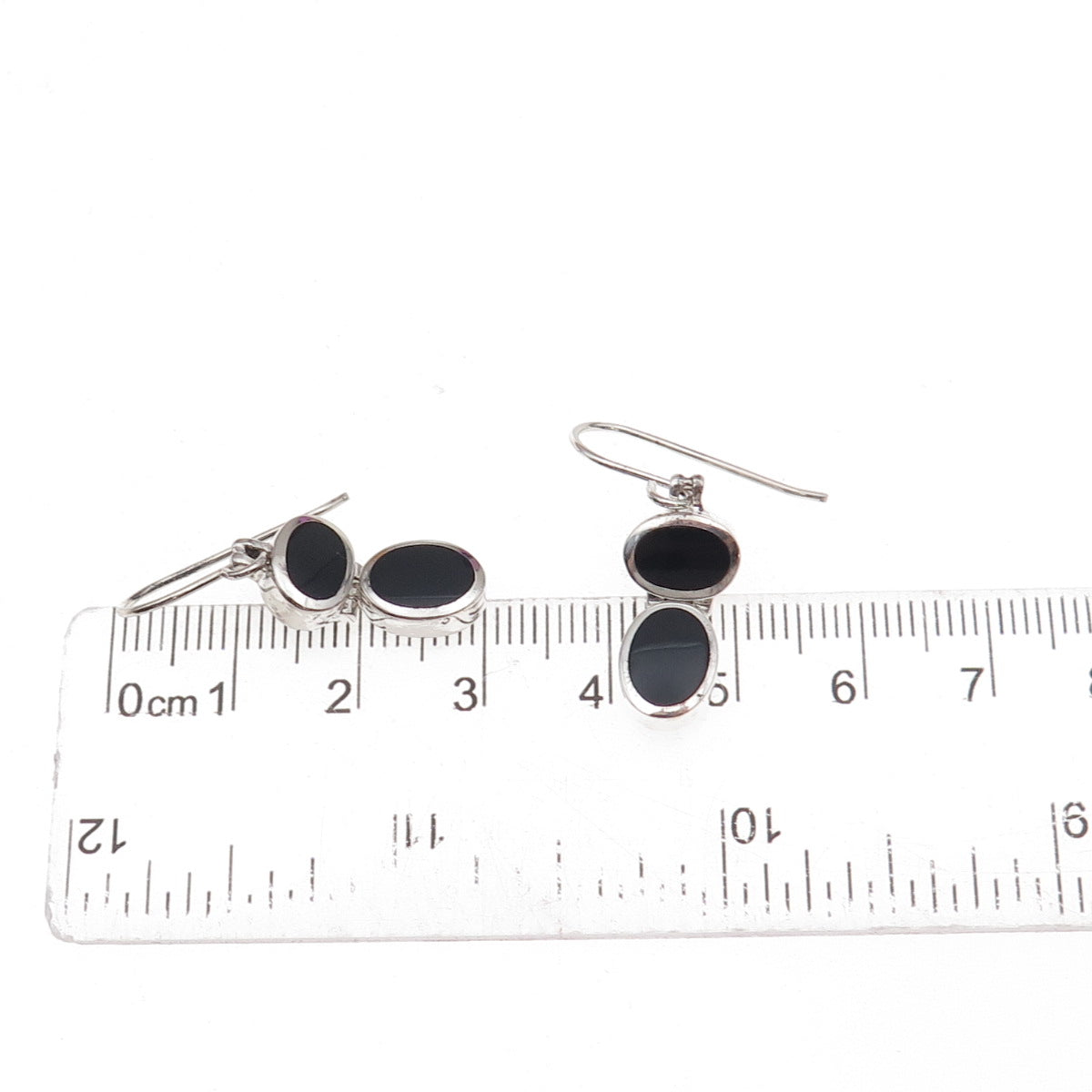 925 Sterling Silver Vintage Real Black Onyx Dangle Earrings