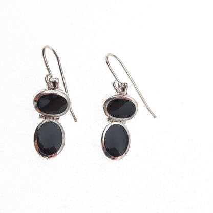 925 Sterling Silver Vintage Real Black Onyx Dangle Earrings