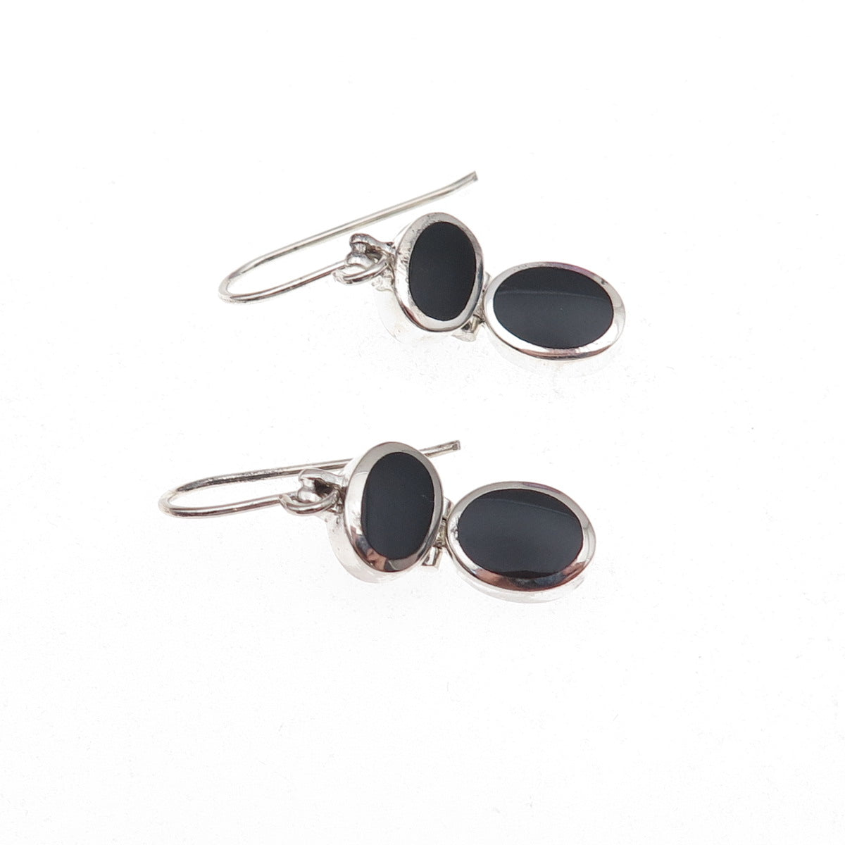 925 Sterling Silver Vintage Real Black Onyx Dangle Earrings