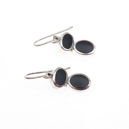 925 Sterling Silver Vintage Real Black Onyx Dangle Earrings