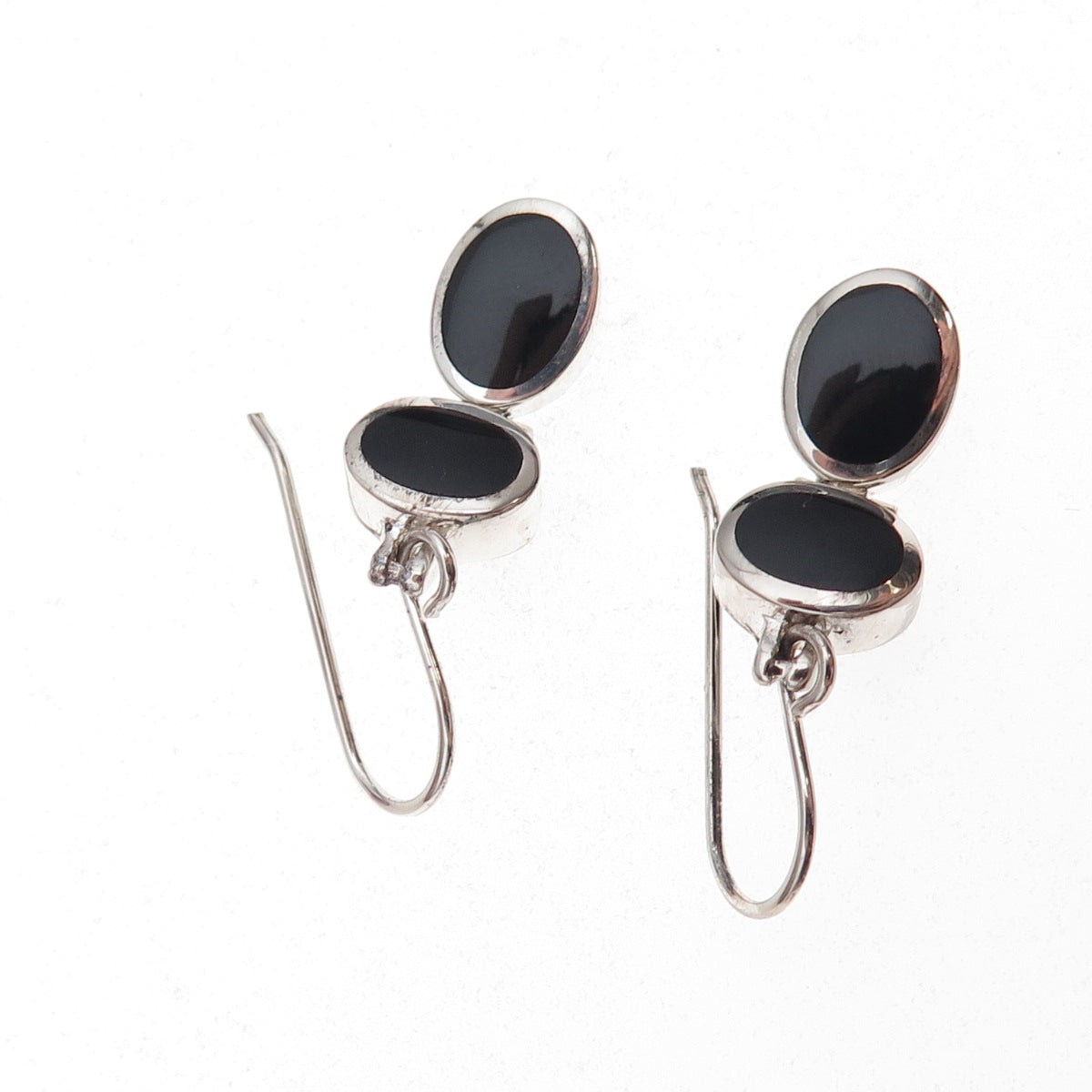 925 Sterling Silver Vintage Real Black Onyx Dangle Earrings