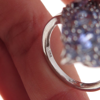 Chuck Clemency Sterling Silver Real Marquise & Round-Cut Tanzanite Ring Size 8