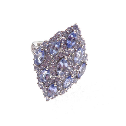 Chuck Clemency Sterling Silver Real Marquise & Round-Cut Tanzanite Ring Size 8