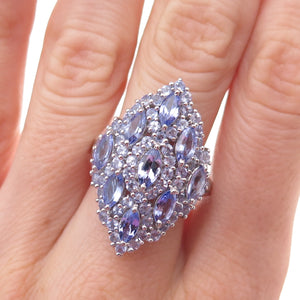 Chuck Clemency Sterling Silver Real Marquise & Round-Cut Tanzanite Ring Size 8