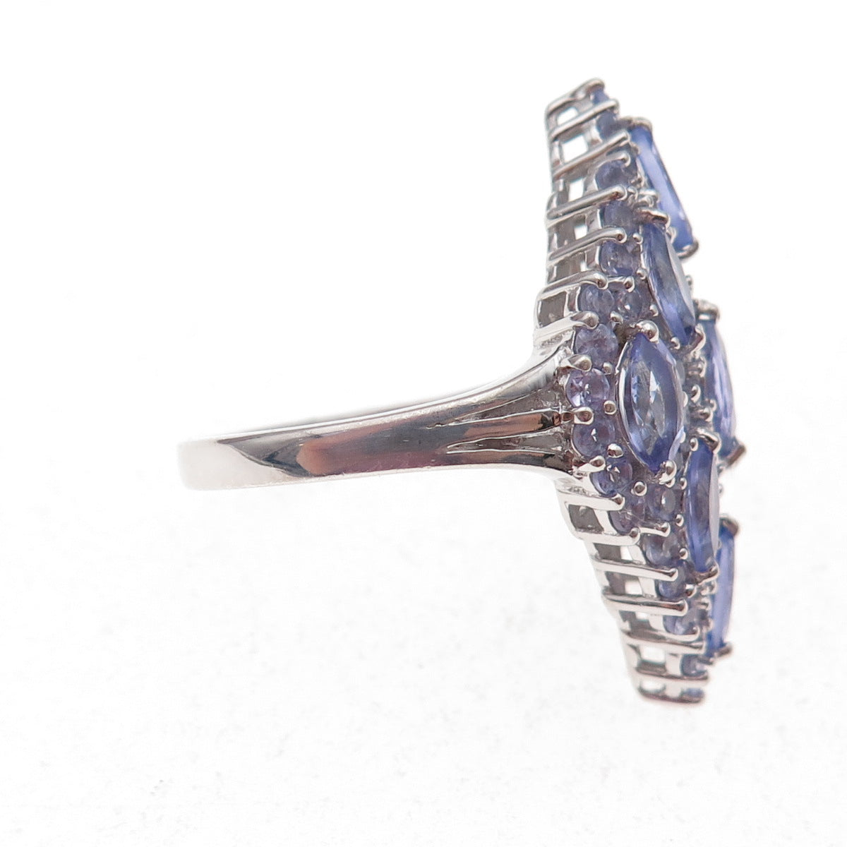 Chuck Clemency Sterling Silver Real Marquise & Round-Cut Tanzanite Ring Size 8