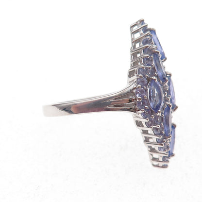 Chuck Clemency Sterling Silver Real Marquise & Round-Cut Tanzanite Ring Size 8