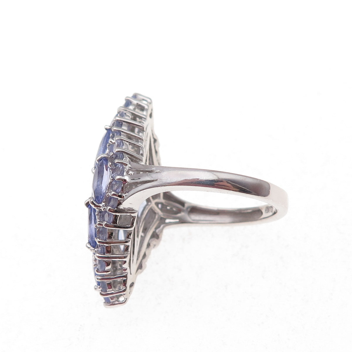Chuck Clemency Sterling Silver Real Marquise & Round-Cut Tanzanite Ring Size 8