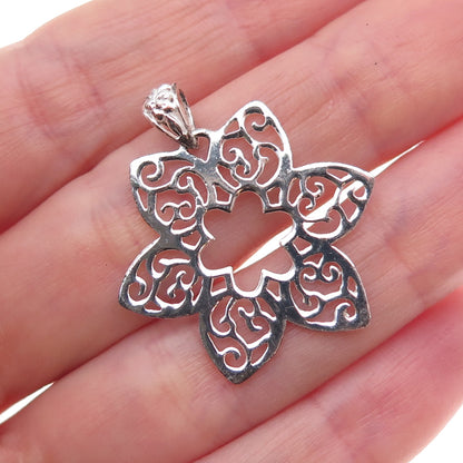 925 Sterling Silver Vintage Floral Charm Pendant