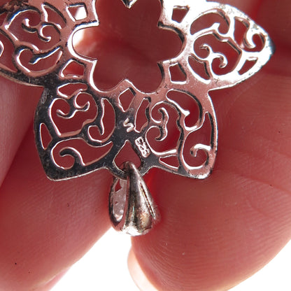 925 Sterling Silver Vintage Floral Charm Pendant