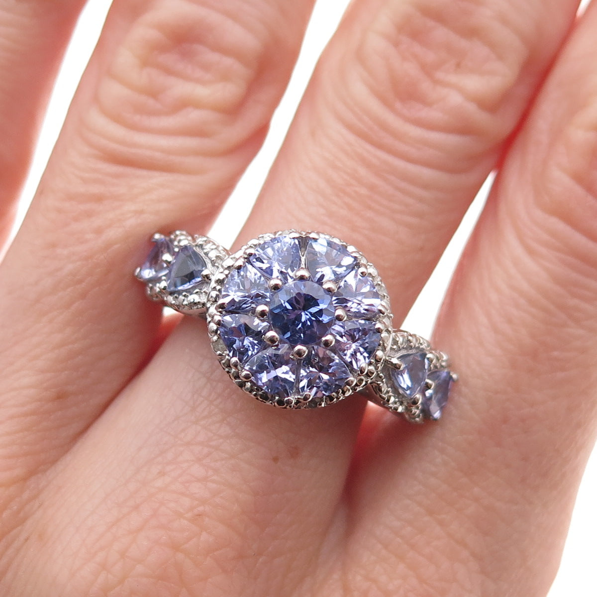 Chuck Clemency 925 Sterling Silver Real Diamond & Tanzanite Ring Size 9.5