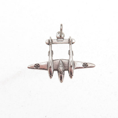 925 Sterling Silver Antique WWII Lockheed P-38 Lightning Aircraft Charm Pendant