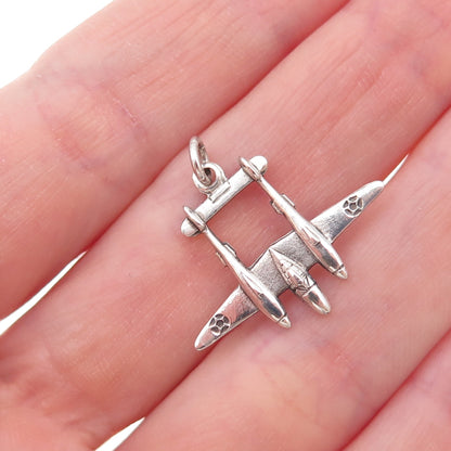 925 Sterling Silver Antique WWII Lockheed P-38 Lightning Aircraft Charm Pendant