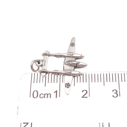 925 Sterling Silver Antique WWII Lockheed P-38 Lightning Aircraft Charm Pendant
