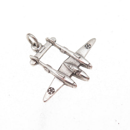 925 Sterling Silver Antique WWII Lockheed P-38 Lightning Aircraft Charm Pendant