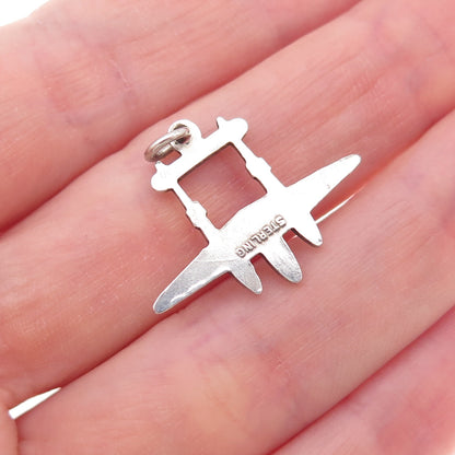 925 Sterling Silver Antique WWII Lockheed P-38 Lightning Aircraft Charm Pendant