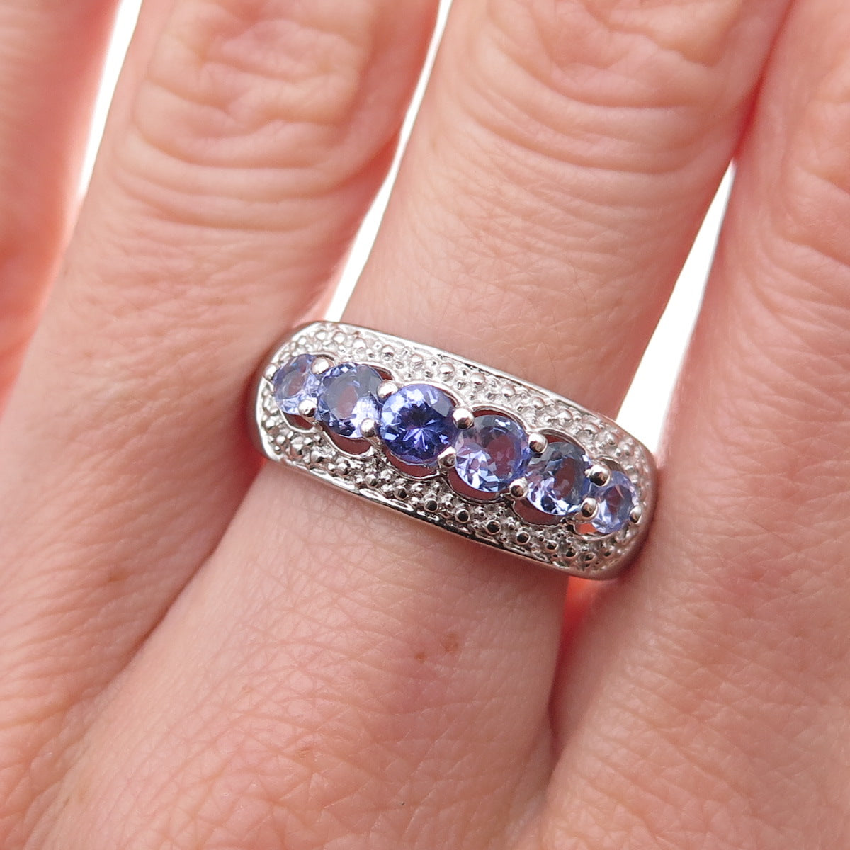 925 Sterling Silver Real Round-Cut Tanzanite Ring Size 8