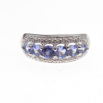 925 Sterling Silver Real Round-Cut Tanzanite Ring Size 8