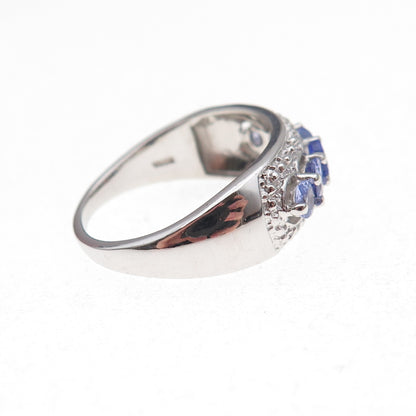925 Sterling Silver Real Round-Cut Tanzanite Ring Size 8