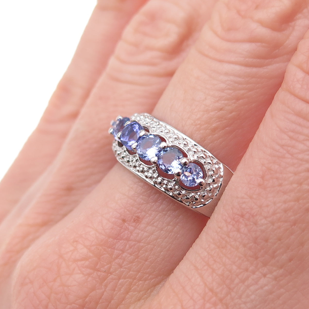 925 Sterling Silver Real Round-Cut Tanzanite Ring Size 8