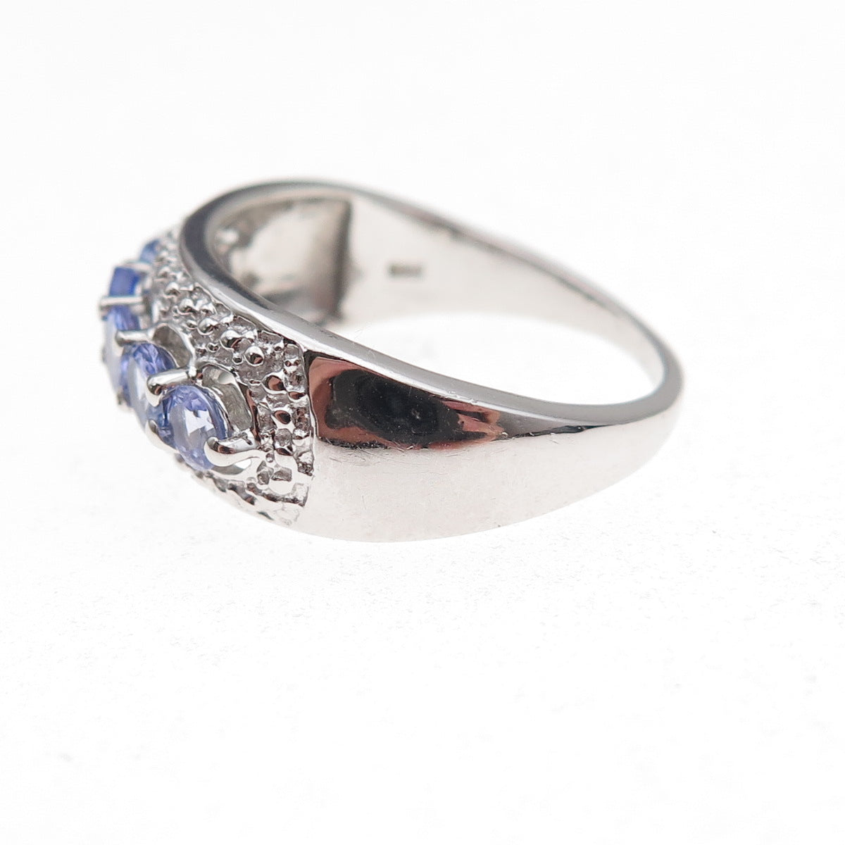 925 Sterling Silver Real Round-Cut Tanzanite Ring Size 8