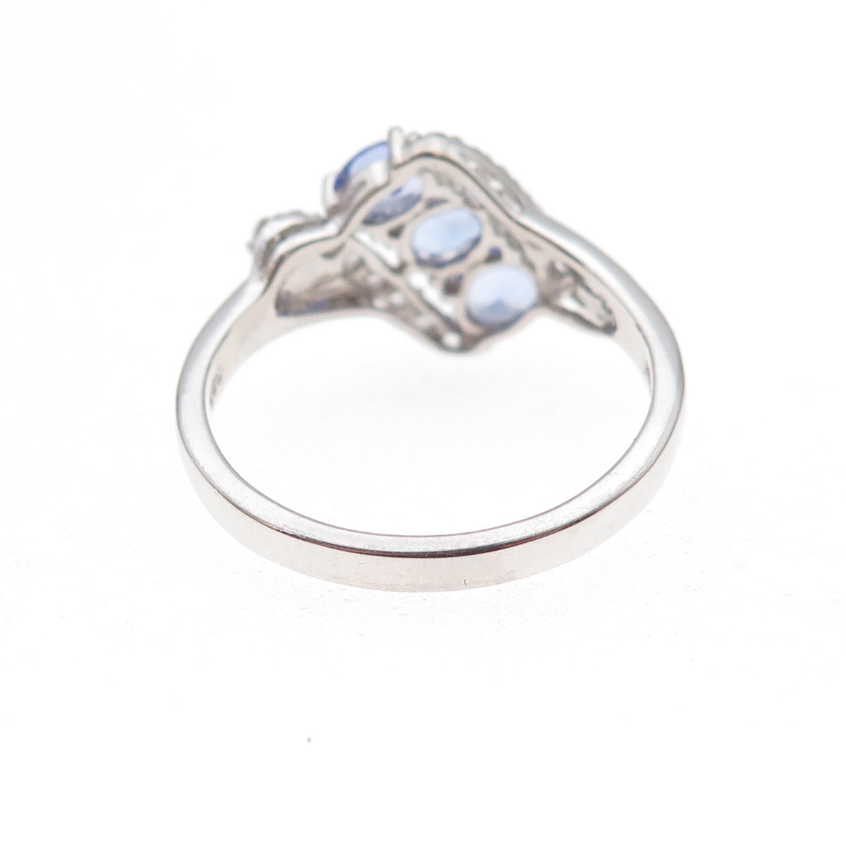 925 Sterling Silver Real Tanzanite & White Topaz Bypass Ring Size 8