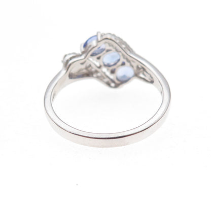 925 Sterling Silver Real Tanzanite & White Topaz Bypass Ring Size 8