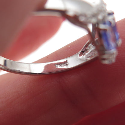 925 Sterling Silver Real Tanzanite & White Topaz Bypass Ring Size 8