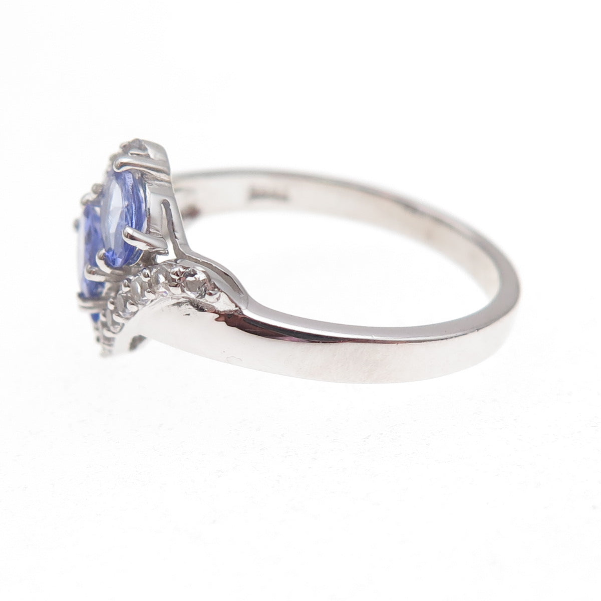 925 Sterling Silver Real Tanzanite & White Topaz Bypass Ring Size 8