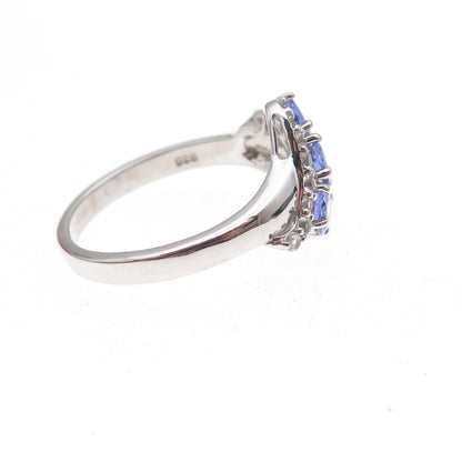 925 Sterling Silver Real Tanzanite & White Topaz Bypass Ring Size 8