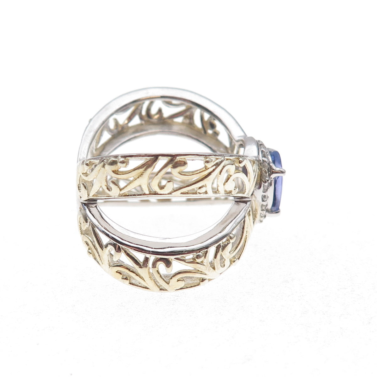 Chuck Clemency Sterling Silver 2-Tone Real Tanzanite & White Topaz Ring Size 7.5