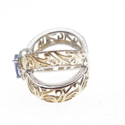 Chuck Clemency Sterling Silver 2-Tone Real Tanzanite & White Topaz Ring Size 7.5