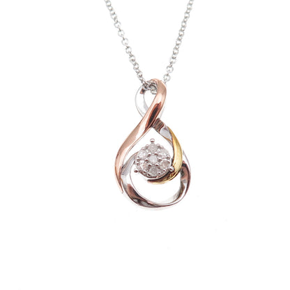 925 Sterling Silver 3-Tone Real Diamond Infinity Cable Chain Necklace 18"