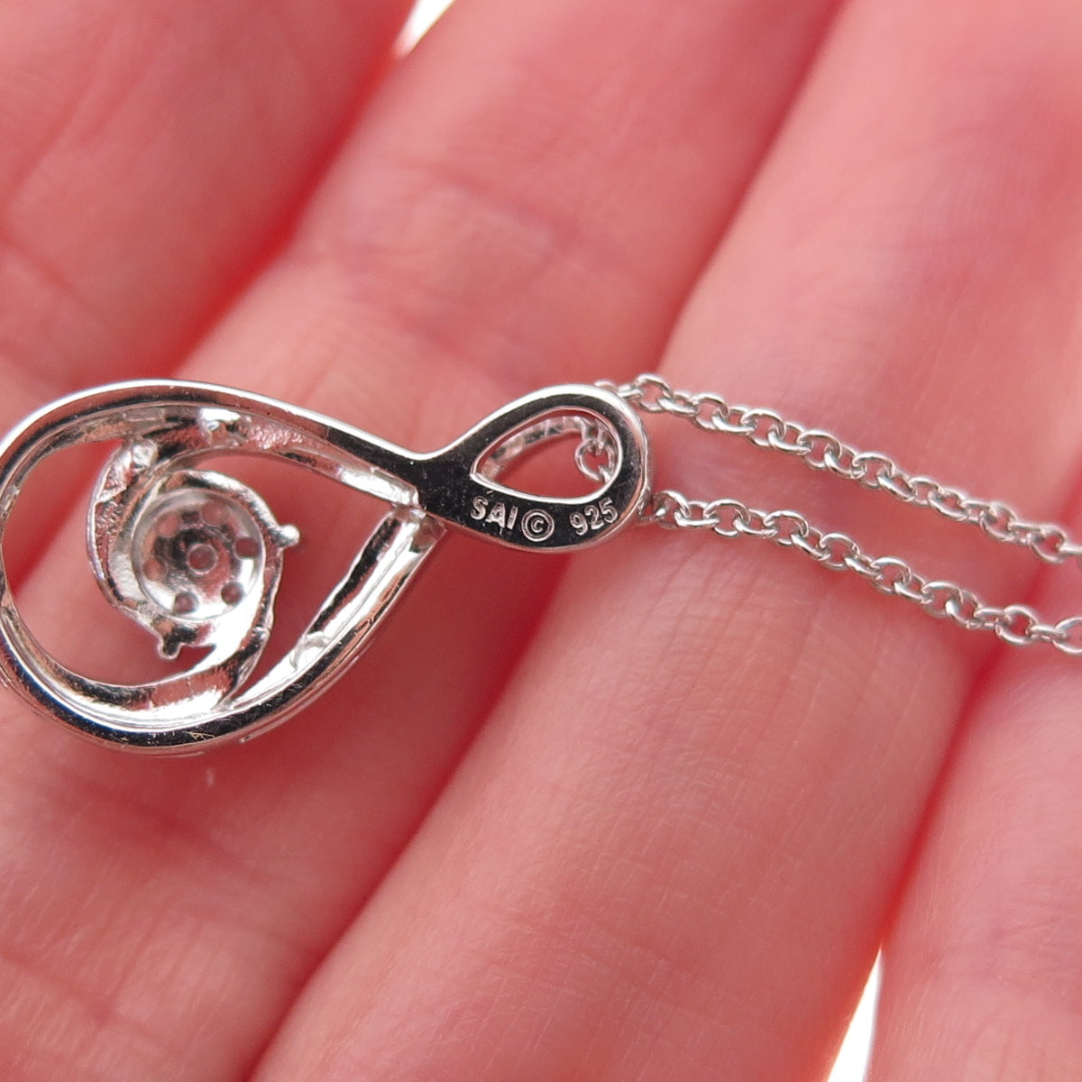 925 Sterling Silver 3-Tone Real Diamond Infinity Cable Chain Necklace 18"