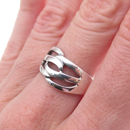 925 Sterling Silver Vintage Modernist Oxidized Ring Size 7