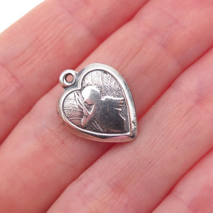 925 Sterling Silver Antique Art Deco Cupid Heart Chatelaine Charm Pendant