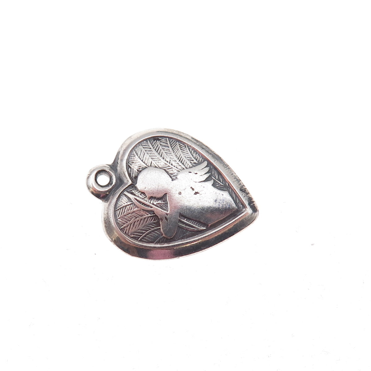 925 Sterling Silver Antique Art Deco Cupid Heart Chatelaine Charm Pendant