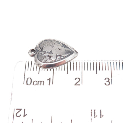 925 Sterling Silver Antique Art Deco Cupid Heart Chatelaine Charm Pendant