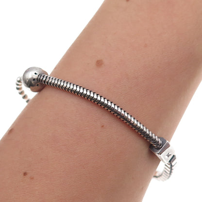 925 Sterling Silver Vintage Letter K Bead Multi-Link Oxidized Bracelet 7.25"