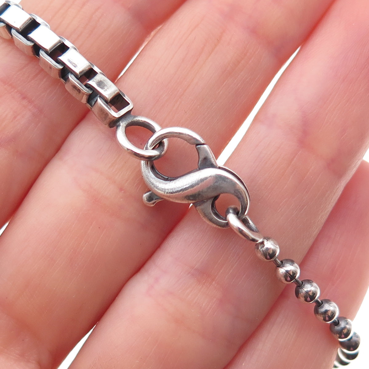 925 Sterling Silver Vintage Letter K Bead Multi-Link Oxidized Bracelet 7.25"