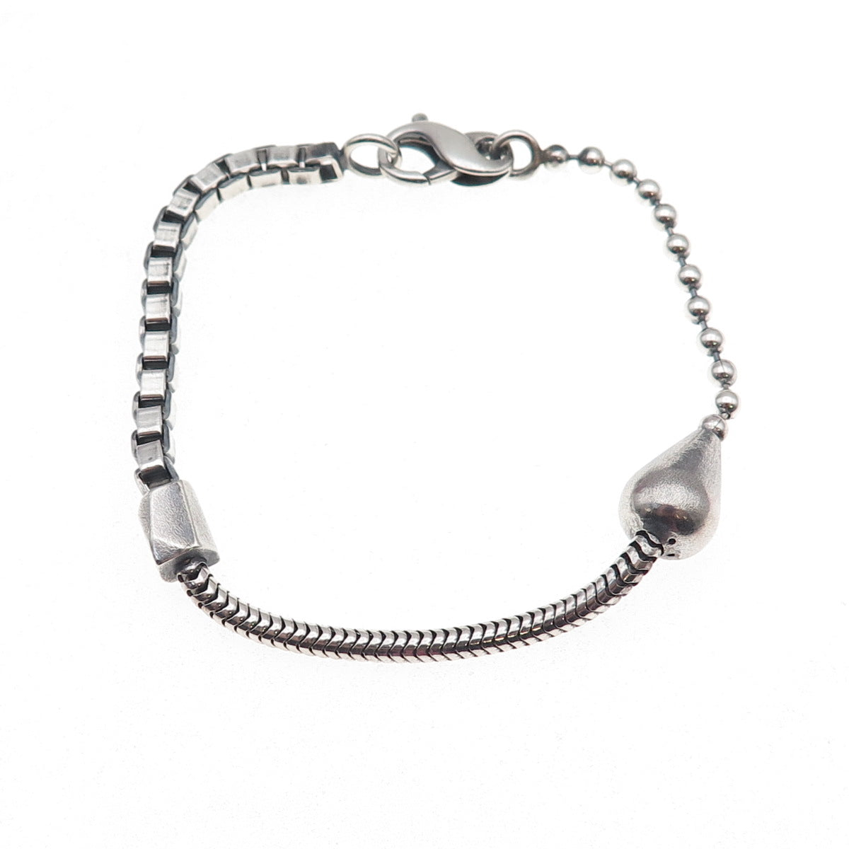 925 Sterling Silver Vintage Letter K Bead Multi-Link Oxidized Bracelet 7.25"